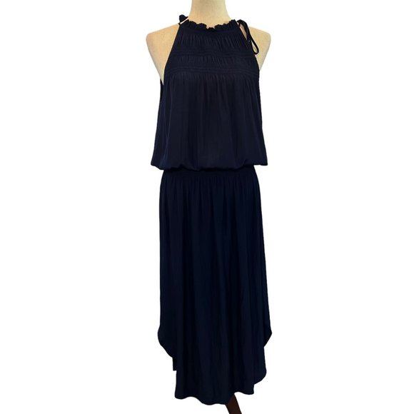 NWT Ramy Brook Carlie Smocked Waist Midi Dress in Navy Blue Size Medium - Picture 1 of 16